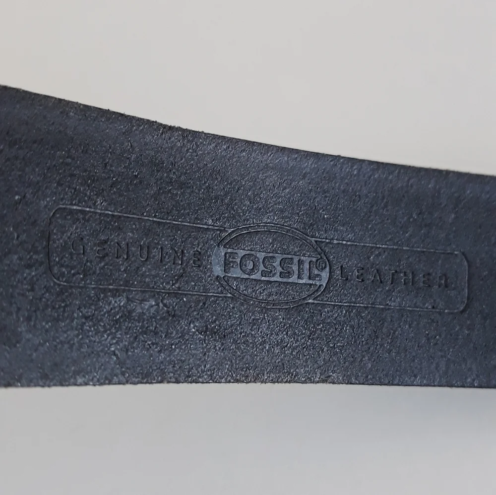 Fossil black leather belt floral silver buckle L
